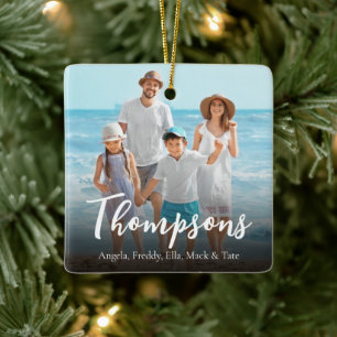 Christmas Elegant Photo Simple Calligraphy Script Ceramic Ornament