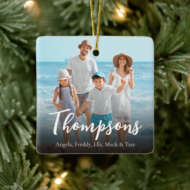 Christmas Elegant Photo Simple Calligraphy Script Ceramic Ornament (Tree)