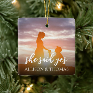 Christmas Elegant Photo Simple Minimalist Engaged Ceramic Ornament