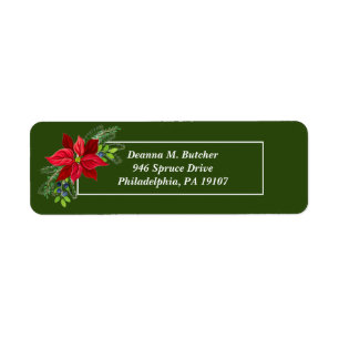 Christmas, Elegant Poinsettia Address Label