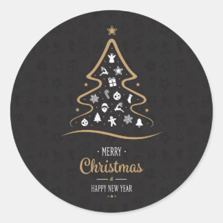 Christmas Elegant Premium Black Gold Classic Round Sticker