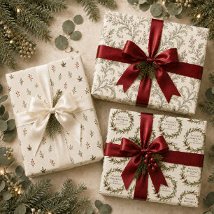 Christmas Elegant Red and Green Foliage Custom Wrapping Paper Sheet
