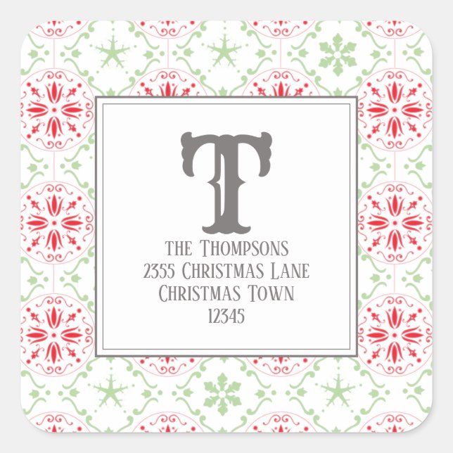 Christmas Elegant Red and Green Return Address Square Sticker (Front)