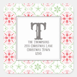 Christmas Elegant Red and Green Return Address Square Sticker