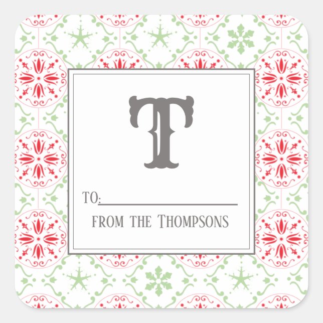 Christmas Elegant Red and Green To From Square Sticker (Front)