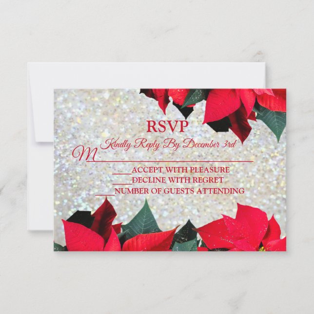 Christmas Elegant Red Flowers Holiday Party RSVP Card (Front)