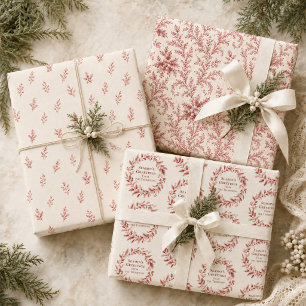 Christmas Elegant Red Foliage Custom Wrapping Paper Sheet