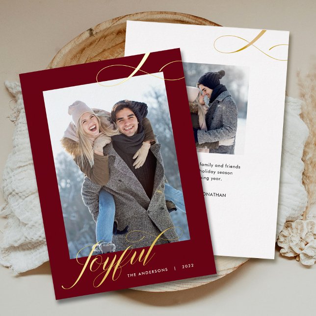 Christmas Elegant Script Joyful Photo Gold Foil Holiday Card (Creator Uploaded)