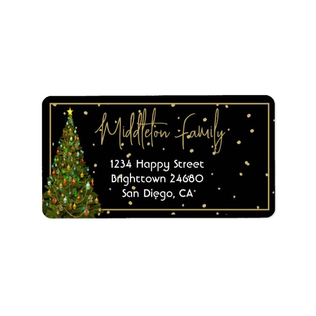 Christmas Elegant Seasonal Tree Black Gold  Label (Front)