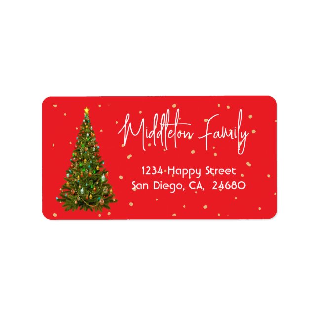 Christmas Elegant Seasonal Tree Red White Label (Front)