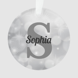 Christmas Elegant Silver Initial Monogram Name Ornament