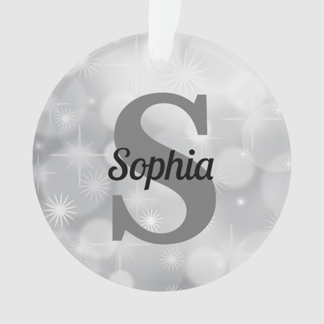 Christmas Elegant Silver Initial Monogram Name Ornament (Front)