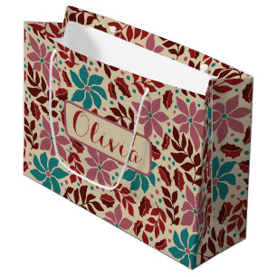 Christmas Elegant Vintage Floral Custom Name Large Gift Bag