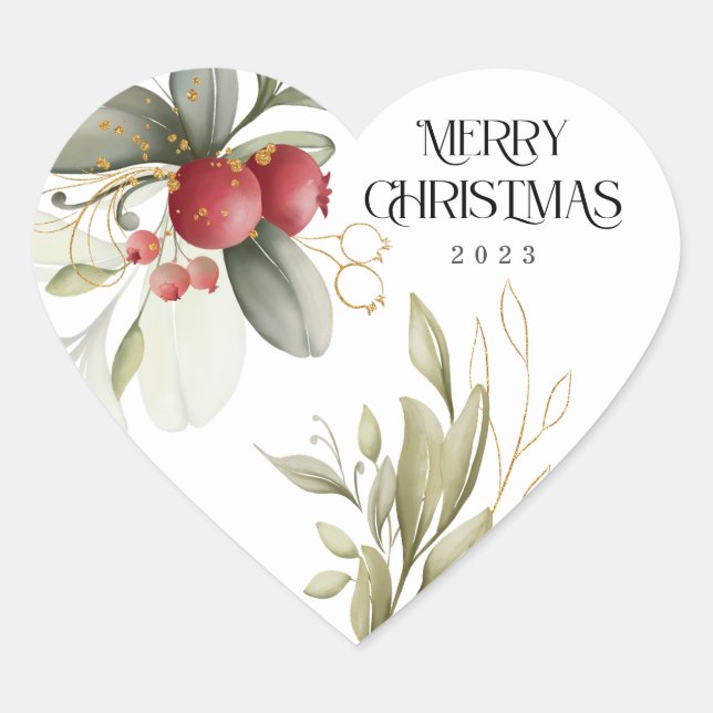 Christmas Elegant Watercolor Berry Classic Round S Heart Sticker (Front)