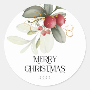 Christmas Elegant Watercolor Berry Classic Round Sticker
