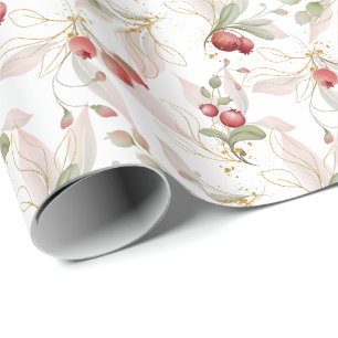 Christmas Elegant Watercolor Berry Wrapping Paper