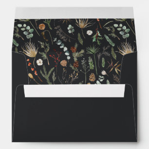 Christmas elegant watercolor botanical black envelope