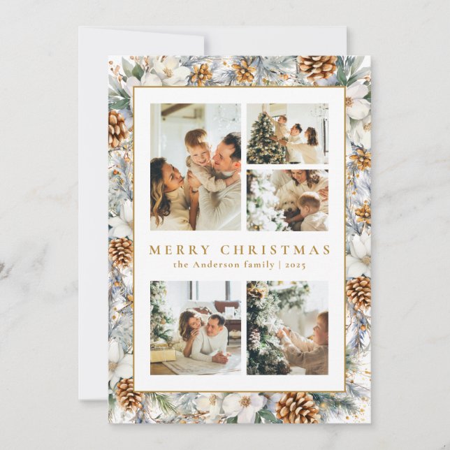 Christmas Elegant Watercolor Botanical Foliage Holiday Card (Front)