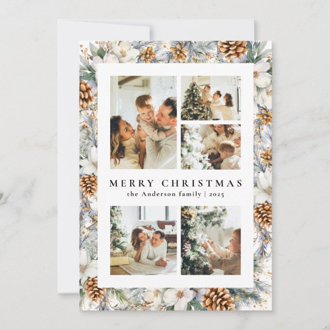 Christmas Elegant Watercolor Botanical Foliage Holiday Card (Front)