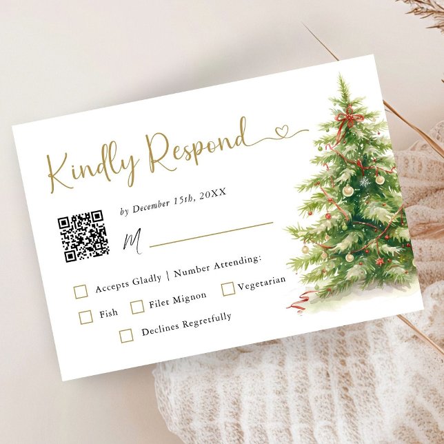 Christmas Elegant Wedding RSVP Card with Qr Code (Creator Uploaded)