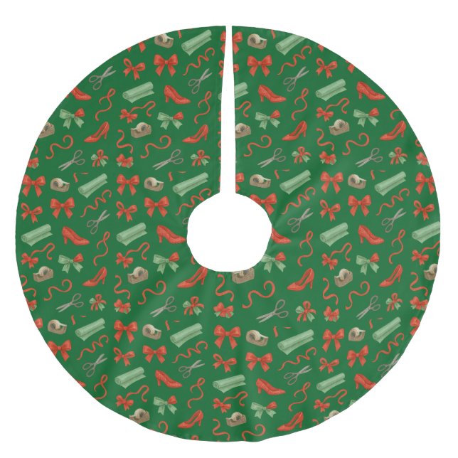Christmas element with red ribbon and red shoes brushed polyester tree skirt (Front)
