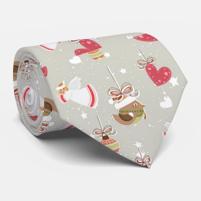 Christmas Elements Angels Birdies Tie (Rolled)