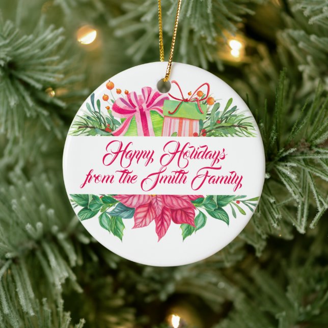 Christmas Elements Happy Holidays Photo Ceramic Tree Decoration (Tree)