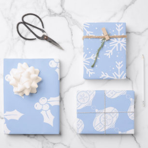 Christmas Elements on Cobalt Blue Wrapping Paper Sheet