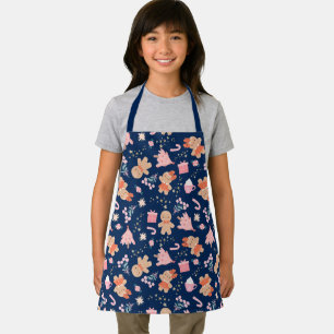 Christmas Elements on Navy Blue Apron
