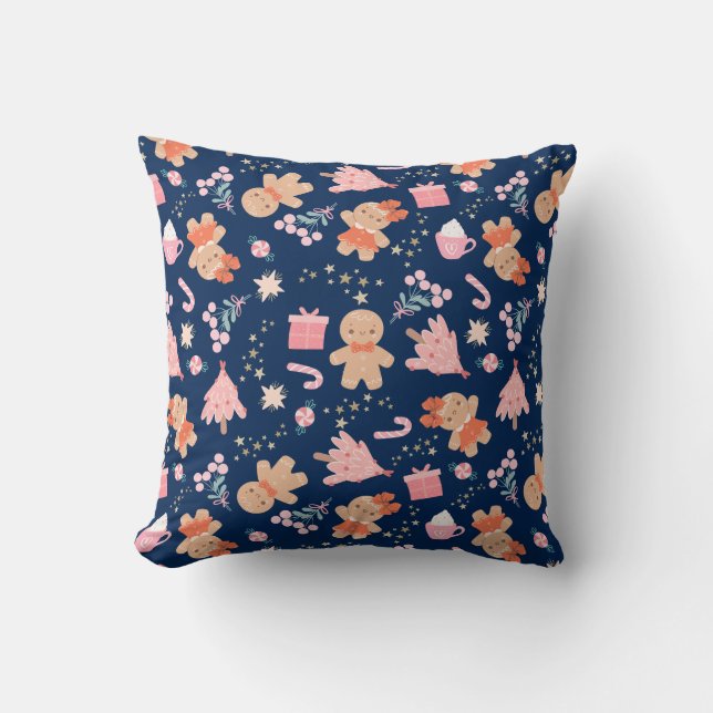 Christmas Elements on Navy Blue Cushion (Front)