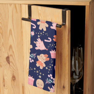 Christmas Elements on Navy Blue Tea Towel