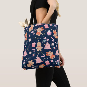 Christmas Elements on Navy Blue Tote Bag