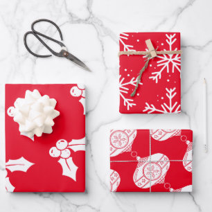 Christmas Elements on Red Wrapping Paper Sheets