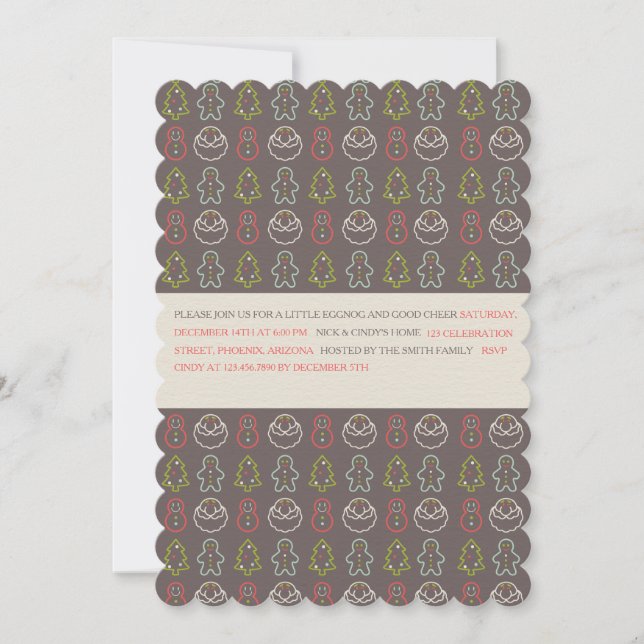 Christmas Elements Pattern Holiday Party Invite (Front)