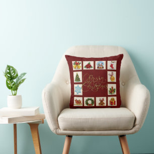 Christmas Elements Red Throw Pillow