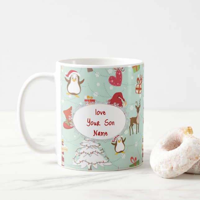 Christmas Elements Reindeer Elves Coffee Mug (With Donut)