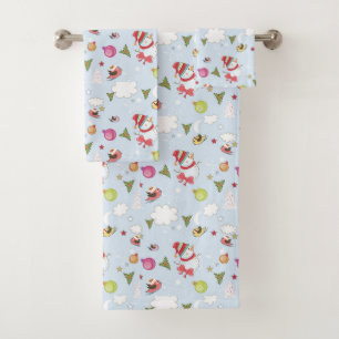 Christmas Elements Snowman Pattern Bath Towel Set