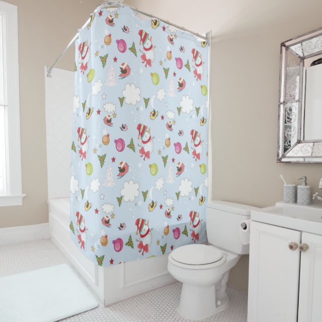 Christmas Elements Snowman Pattern Shower Curtain (In Situ)