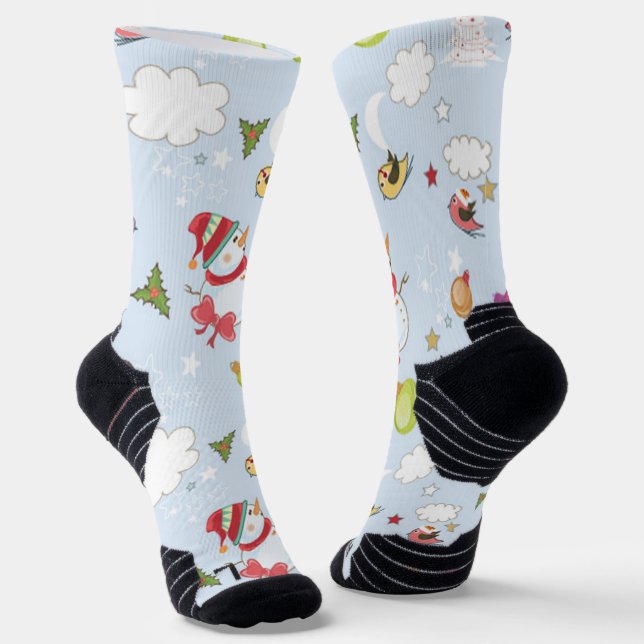 Christmas Elements Snowman Pattern Socks (Angled)