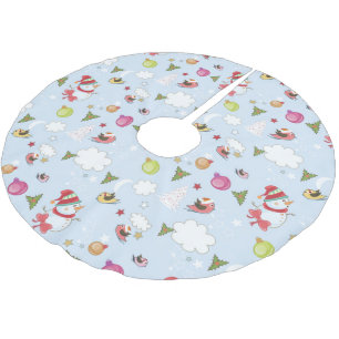 Christmas Elements Snowman Pattern Tree Skirt