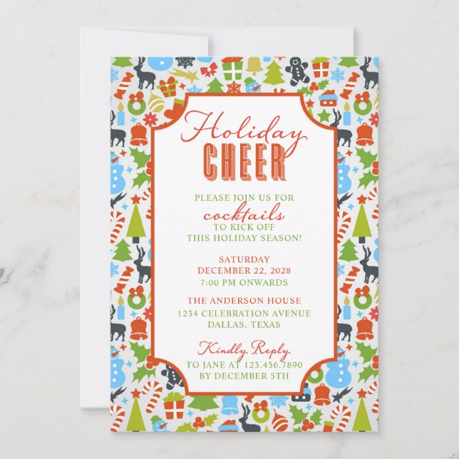 Christmas Elements Typography Holiday Cheer Party Invitation (Front)