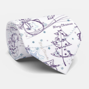 Christmas Elements Winter Snowman Sketch Men's Tie