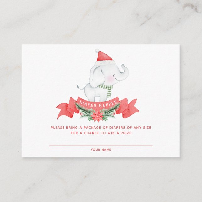 Christmas Elephant | Baby Shower Diaper Raffle  Enclosure Card (Front)