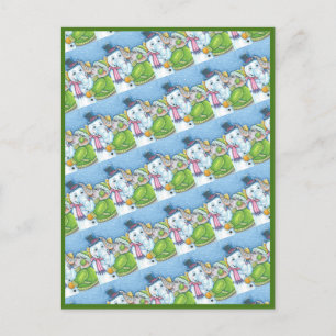 CHRISTMAS ELEPHANT BUILDING CUTE PACHYDERM SNOWMAN HOLIDAY POSTCARD