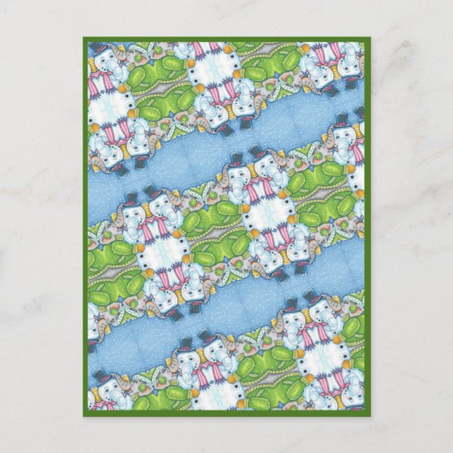 CHRISTMAS ELEPHANT BUILDING CUTE PACHYDERM SNOWMAN HOLIDAY POSTCARD (Front)