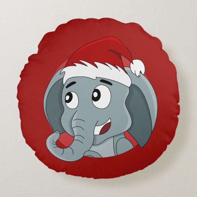 Christmas elephant cartoon round pillow (Front)