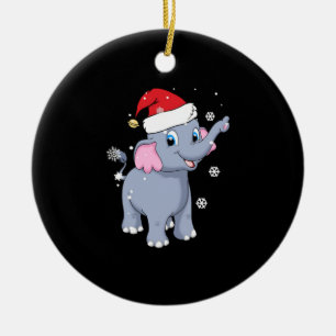 Christmas Elephant Cute - Elephant Santa Hat Ceramic Tree Decoration