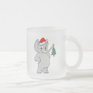 Christmas Elephant Frosted Glass Coffee Mug