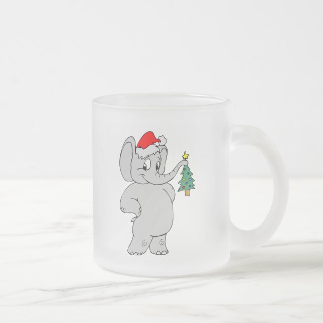 Christmas Elephant Frosted Glass Coffee Mug (Right)