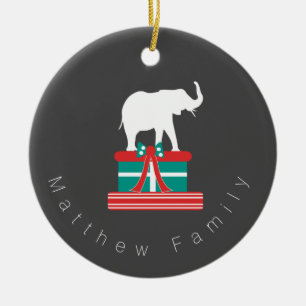 Christmas Elephant Gift Christmas Present Photo Ceramic Tree Decoration